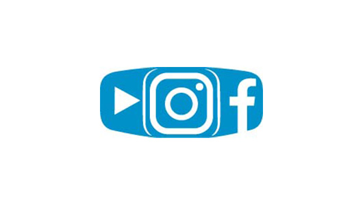 drei Logos die ineinander über gehen. Links YouTube, mittig Instagram und rechts Facebook.